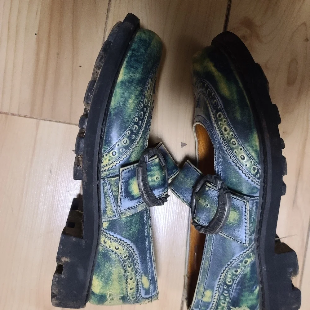 John fluevog size 7 Angela Mary janes green acid wash - Picture 4 of 9